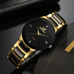 ORLANDO Men Luxury Watches Black Gold Quartz Steel Wristwatch Exquisite Masculino Relogio Fashion Clock