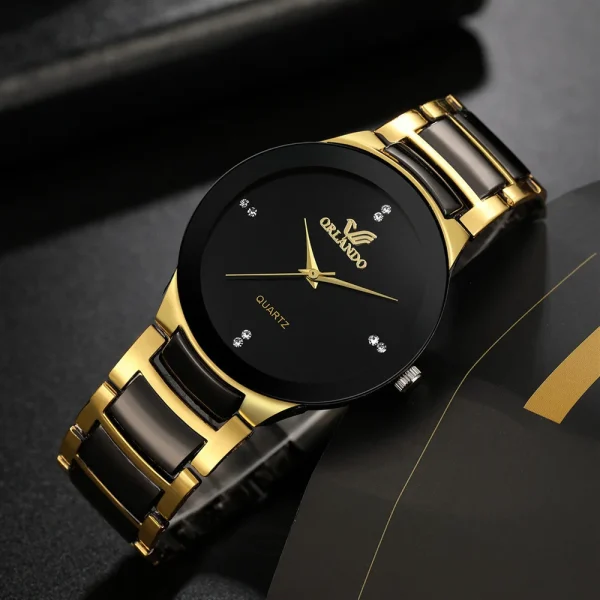 ORLANDO Men Luxury Watches Black Gold Quartz Steel Wristwatch Exquisite Masculino Relogio Fashion Clock