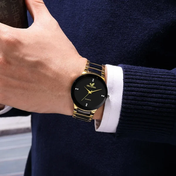 ORLANDO Men Luxury Watches Black Gold Quartz Steel Wristwatch Exquisite Masculino Relogio Fashion Clock - Image 6